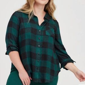 Torrid Green Plaid Pocket Shirt - Brushed Rayon Size 2X